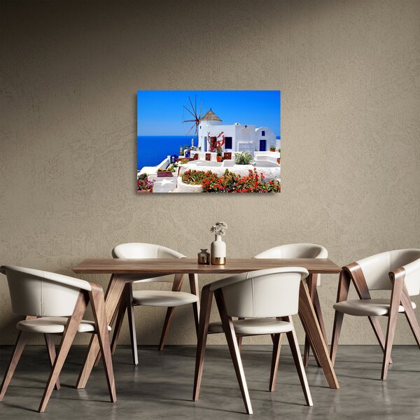 Staklena slika - Mala kuća u Grčkoj (70x50 cm)