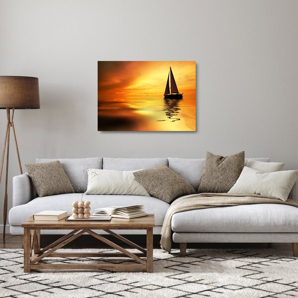 Staklena slika - Jedrilica u zalasku sunca (70x50 cm)