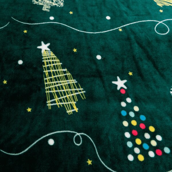 Set posteljine od mikropliša CHRISTMAS DRIFT zelene boje + plahta od mikropliša SOFT 90x200 cm bijele boje, za jedan krevet