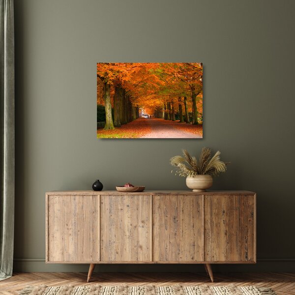 Staklena slika - Avenija drveća u jesen (70x50 cm)