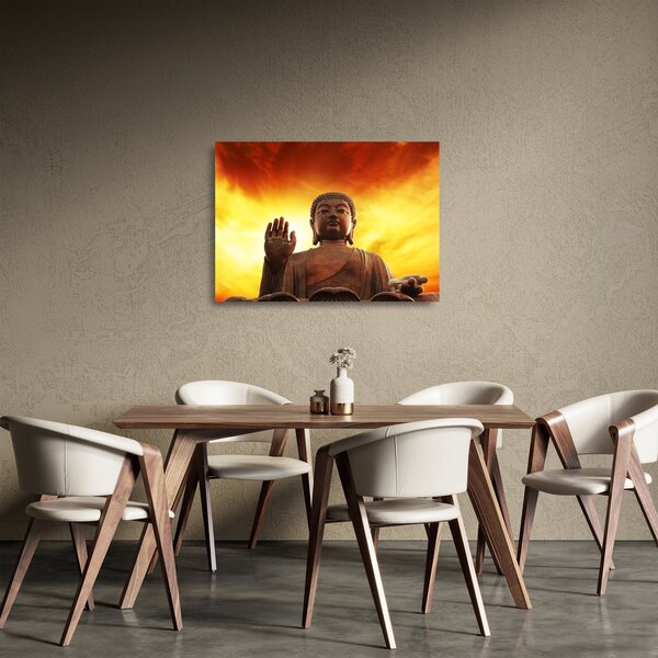 Staklena slika - Buda s crvenom i žutom pozadinom (70x50 cm)