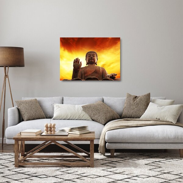 Staklena slika - Buda s crvenom i žutom pozadinom (70x50 cm)