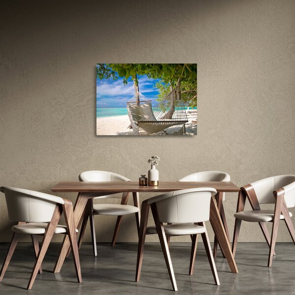 Staklena slika - Viseća mreža na plaži (70x50 cm)