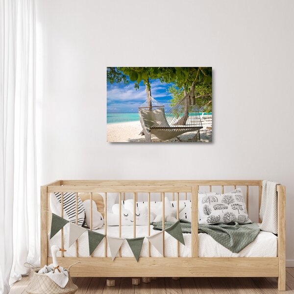 Staklena slika - Viseća mreža na plaži (70x50 cm)