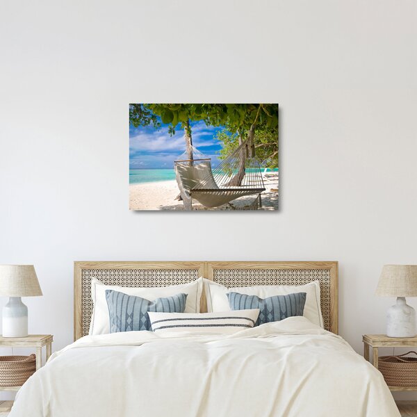 Staklena slika - Viseća mreža na plaži (70x50 cm)