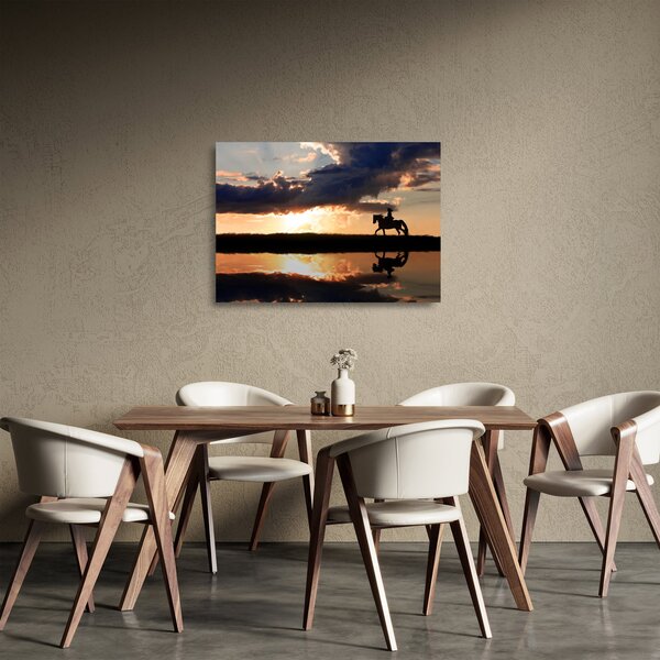 Staklena slika - Jahač na konju pri zalasku sunca (70x50 cm)