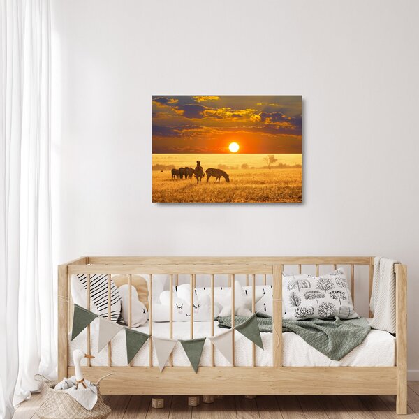 Staklena slika - Zebre sa zalaskom sunca (70x50 cm)