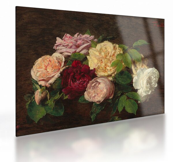 Staklena slika - Henri Fantin-Latour, Roses de Nice on a Table, reprodukcije (70x50 cm)