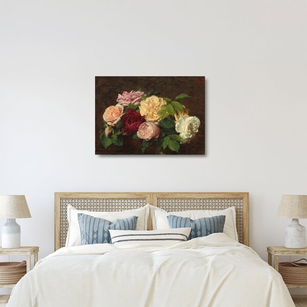 Staklena slika - Henri Fantin-Latour, Roses de Nice on a Table, reprodukcije (70x50 cm)