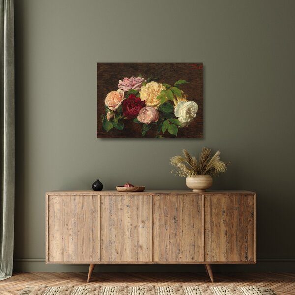 Staklena slika - Henri Fantin-Latour, Roses de Nice on a Table, reprodukcije (70x50 cm)