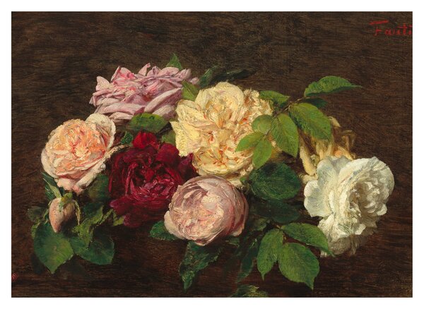 Staklena slika - Henri Fantin-Latour, Roses de Nice on a Table, reprodukcije (70x50 cm)