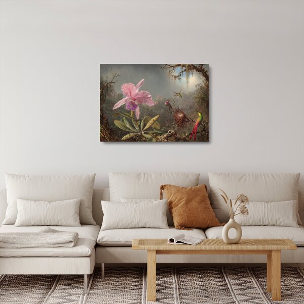 Staklena slika - Martin Johnson Heade, Cattleya Orchid and Three Hummingbirds, reprodukcije (70x50 cm)