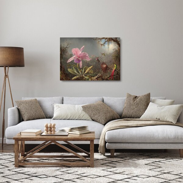 Staklena slika - Martin Johnson Heade, Cattleya Orchid and Three Hummingbirds, reprodukcije (70x50 cm)