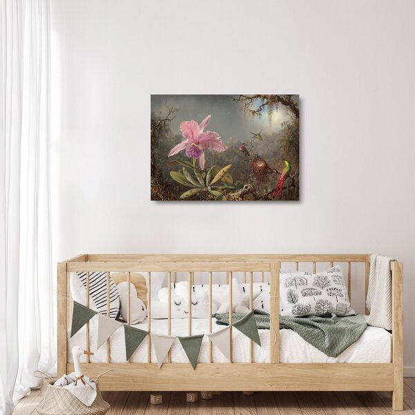 Staklena slika - Martin Johnson Heade, Cattleya Orchid and Three Hummingbirds, reprodukcije (70x50 cm)