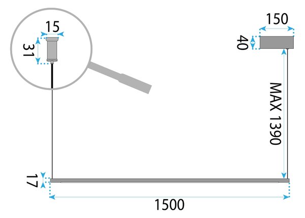 LED svijetiljka LHJ032-CP 150 cm BLACK