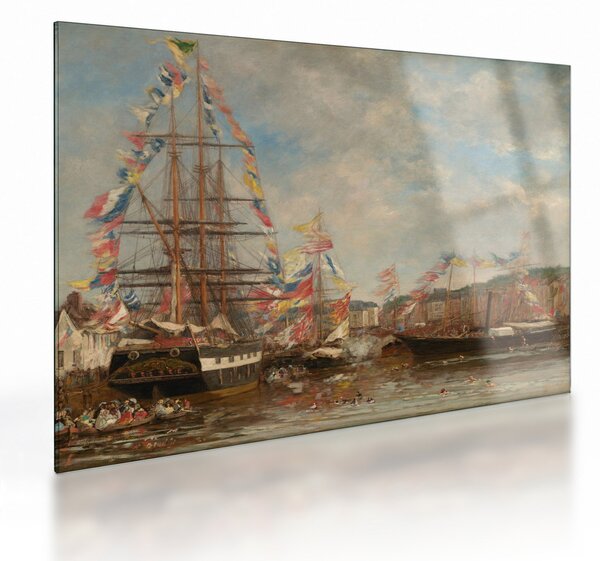 Staklena slika - Eugène Boudin, Festival in the Harbor of Honfleur, reprodukcije (70x50 cm)