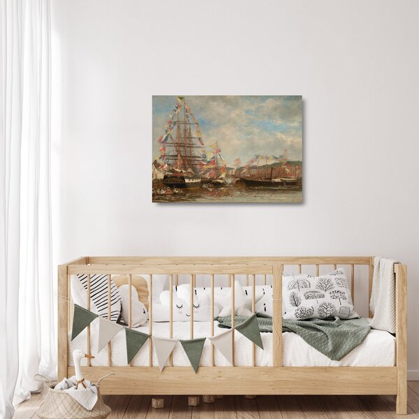 Staklena slika - Eugène Boudin, Festival in the Harbor of Honfleur, reprodukcije (70x50 cm)