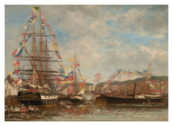 Staklena slika - Eugène Boudin, Festival in the Harbor of Honfleur, reprodukcije (70x50 cm)