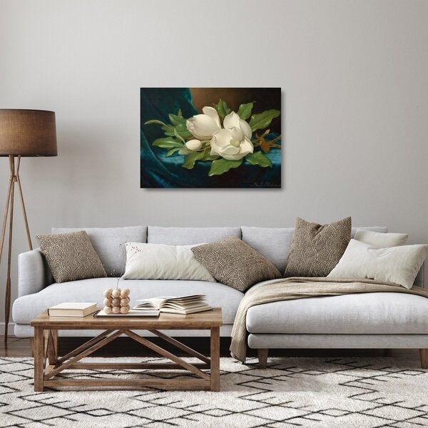 Staklena slika - Martin Johnson Heade, Giant Magnolias on a Blue Velvet Cloth, reprodukcije (70x50 cm)