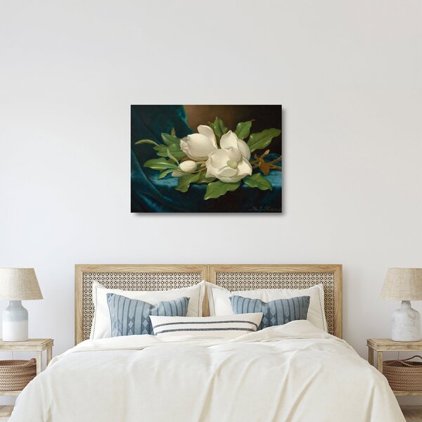 Staklena slika - Martin Johnson Heade, Giant Magnolias on a Blue Velvet Cloth, reprodukcije (70x50 cm)
