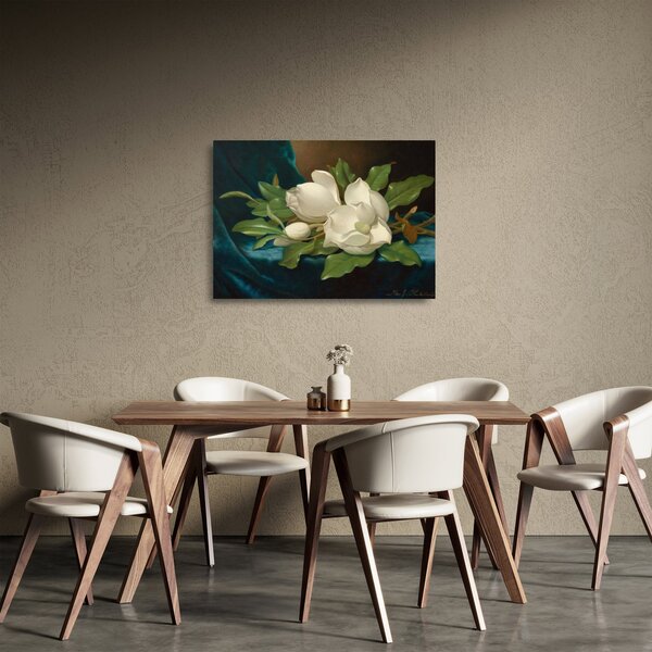 Staklena slika - Martin Johnson Heade, Giant Magnolias on a Blue Velvet Cloth, reprodukcije (70x50 cm)