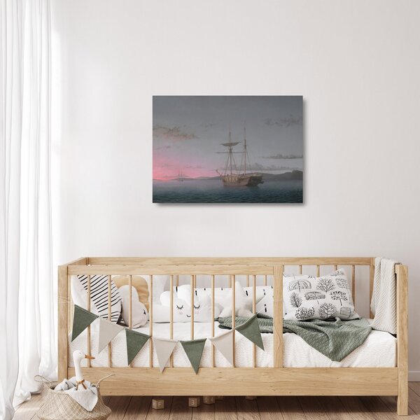 Staklena slika - Fitz Henry Lane, Lumber Schooners at Evening on Penobscot Bay, reprodukcije (70x50 cm)