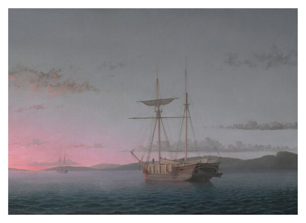 Staklena slika - Fitz Henry Lane, Lumber Schooners at Evening on Penobscot Bay, reprodukcije (70x50 cm)