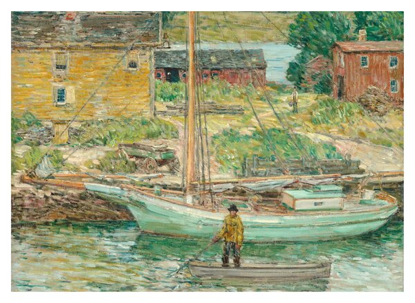 Staklena slika - Childe Hassam, Oyster Sloop, Cos Cob, reprodukcije (70x50 cm)