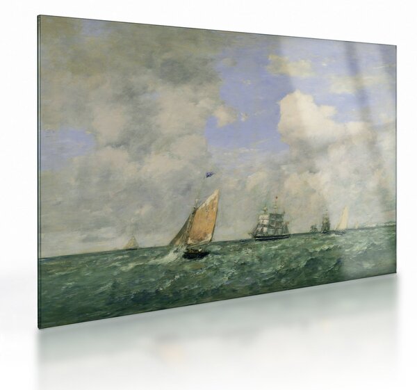 Staklena slika - Eugène Boudin, Ships and Sailing Boats Leaving Le Havre, reprodukcije (70x50 cm)