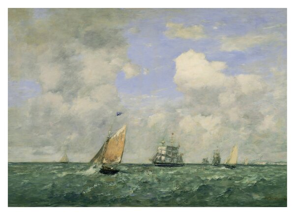 Staklena slika - Eugène Boudin, Ships and Sailing Boats Leaving Le Havre, reprodukcije (70x50 cm)