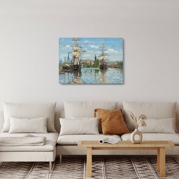 Staklena slika - Claude Monet, Ships Riding on the Seine at Rouen, reprodukcije (70x50 cm)