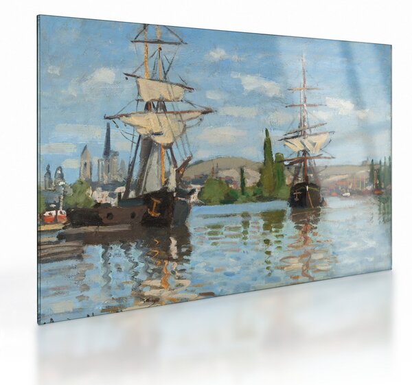 Staklena slika - Claude Monet, Ships Riding on the Seine at Rouen, reprodukcije (70x50 cm)