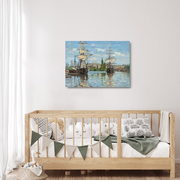 Staklena slika - Claude Monet, Ships Riding on the Seine at Rouen, reprodukcije (70x50 cm)