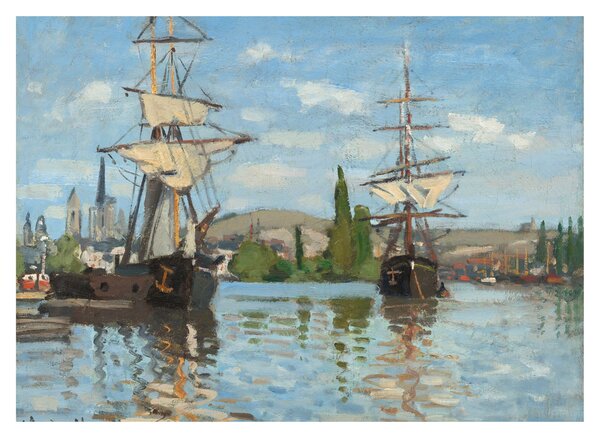 Staklena slika - Claude Monet, Ships Riding on the Seine at Rouen, reprodukcije (70x50 cm)
