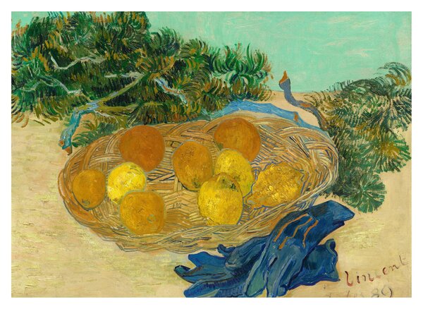 Staklena slika - Vincent van Gogh, Still Life of Oranges and Lemons with Blue Gloves, reprodukcije (70x50 cm)