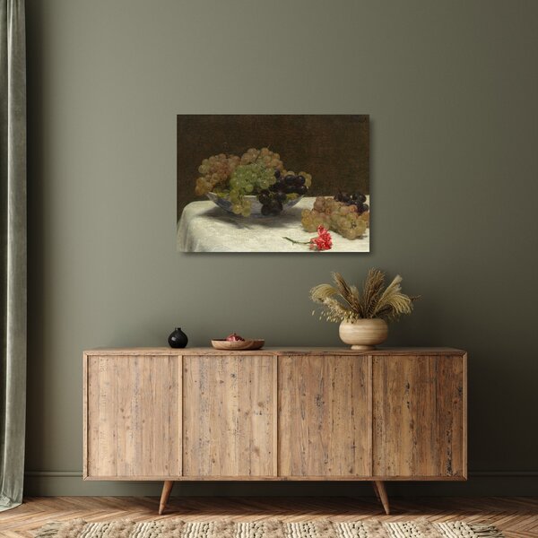 Staklena slika - Henri Fantin-Latour, Still Life with Grapes and a Carnation, reprodukcije (70x50 cm)