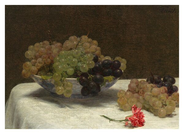 Staklena slika - Henri Fantin-Latour, Still Life with Grapes and a Carnation, reprodukcije (70x50 cm)