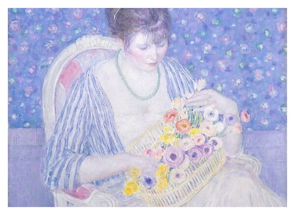 Staklena slika - Frederick Carl Frieseke, The Basket of Flowers, reprodukcije (70x50 cm)