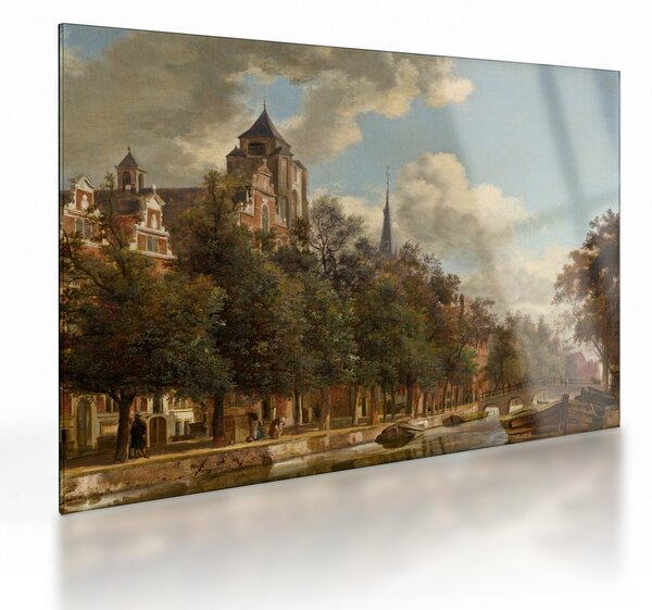 Staklena slika - Jan van der Heyden, View Down a Dutch Canal, reprodukcije (70x50 cm)