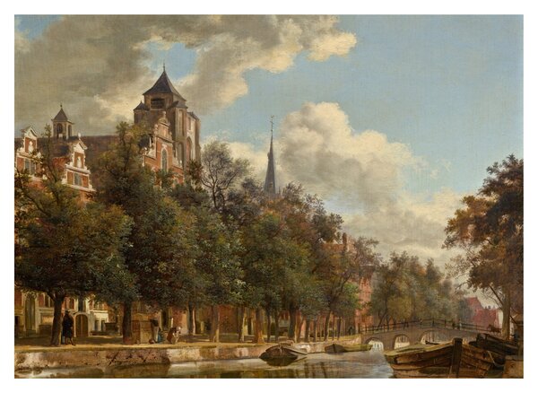 Staklena slika - Jan van der Heyden, View Down a Dutch Canal, reprodukcije (70x50 cm)