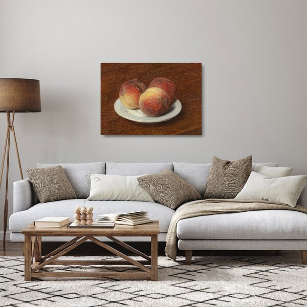 Staklena slika - Henri Fantin-Latour, Three Peaches on a Plate, reprodukcije (70x50 cm)