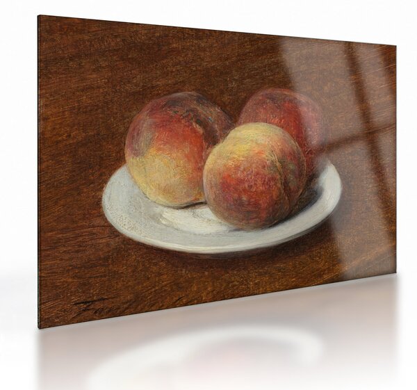 Staklena slika - Henri Fantin-Latour, Three Peaches on a Plate, reprodukcije (70x50 cm)