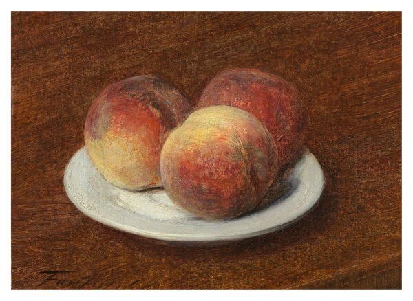 Staklena slika - Henri Fantin-Latour, Three Peaches on a Plate, reprodukcije (70x50 cm)