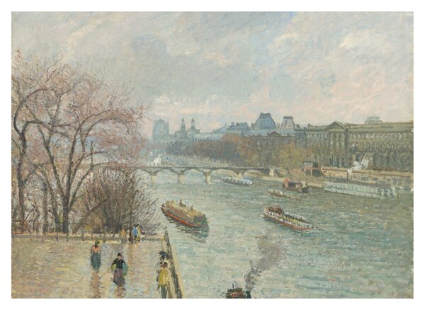 Staklena slika - Camille Pissarro, The Louvre, Afternoon, Rainy Weather, reprodukcije (70x50 cm)