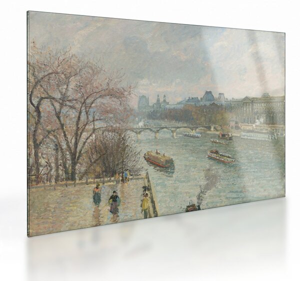 Staklena slika - Camille Pissarro, The Louvre, Afternoon, Rainy Weather, reprodukcije (70x50 cm)
