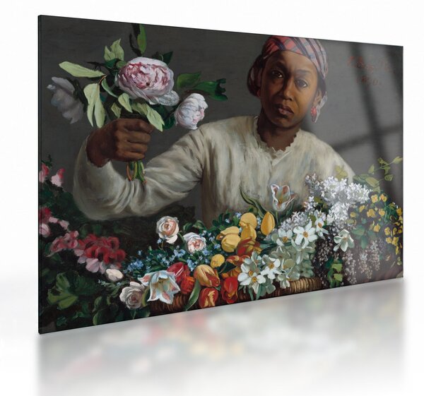 Staklena slika - Frédéric Bazille, Young Woman with Peonies, reprodukcije (70x50 cm)