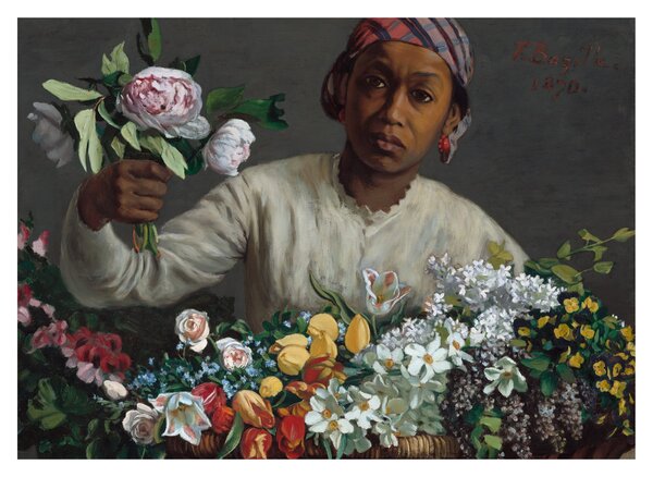 Staklena slika - Frédéric Bazille, Young Woman with Peonies, reprodukcije (70x50 cm)