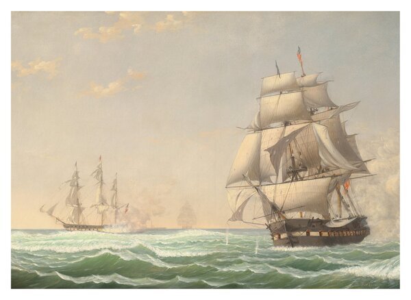 Staklena slika - Fitz Henry Lane, The United States Frigate President Engaging the British Squadron, reprodukcije (70x50 cm)