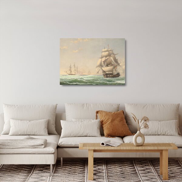 Staklena slika - Fitz Henry Lane, The United States Frigate President Engaging the British Squadron, reprodukcije (70x50 cm)