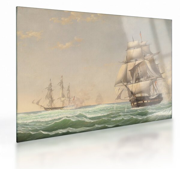 Staklena slika - Fitz Henry Lane, The United States Frigate President Engaging the British Squadron, reprodukcije (70x50 cm)